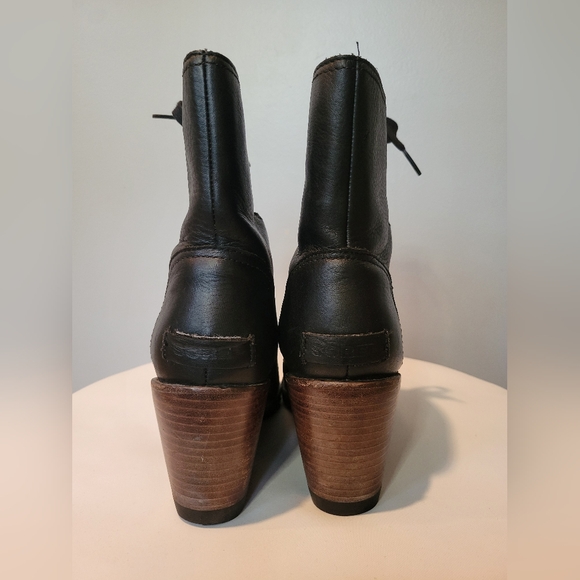 Sorel After Hours Black & Brown Lace Up Leather Wedge Wooden Heel Boots SZ 8.5 - Picture 7 of 13